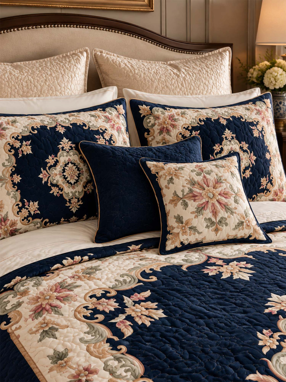 Vintage Floral Medallion Quilted 3-Piece Bedding Set