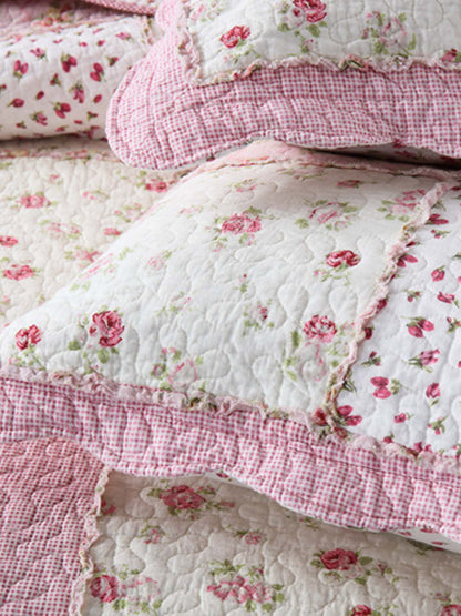 Rose Cottage Patchwork Quilted 3-Piece Bedding Set
