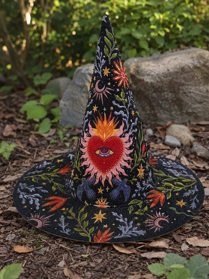 H.PAI Sacred Heart Handcrafted Quilted Witch Hat