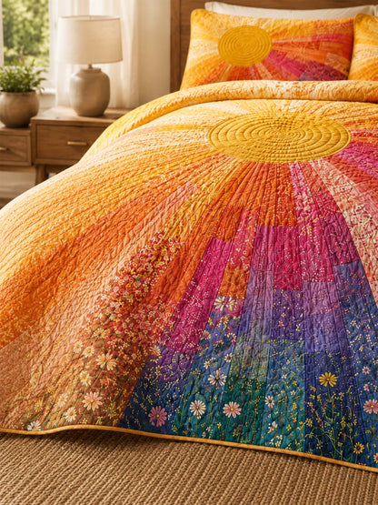 H.PAI Rainbow Sunburst Quilted 3-Piece Bedding Set
