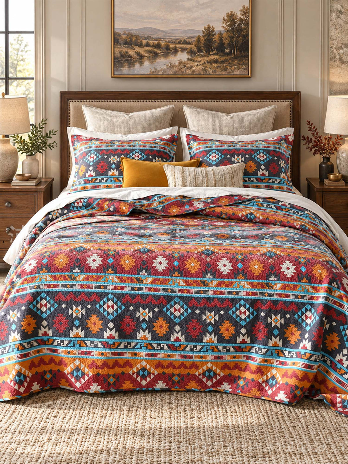 Southwestern Geometric Reversible 100% Cotton Quilted 3-Piece Bedding Set
