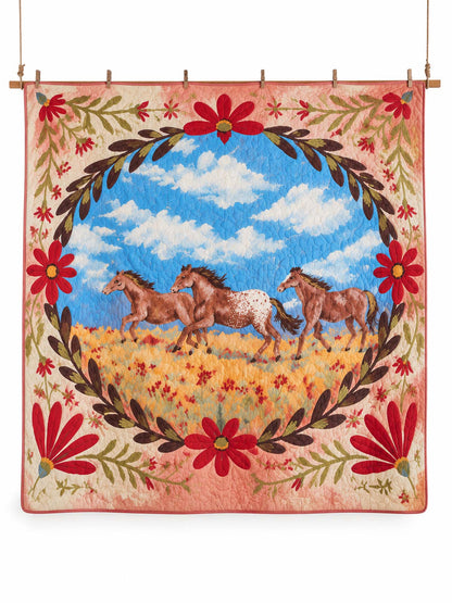 Western Horse Floral Quilted 3-Piece Bedding Set