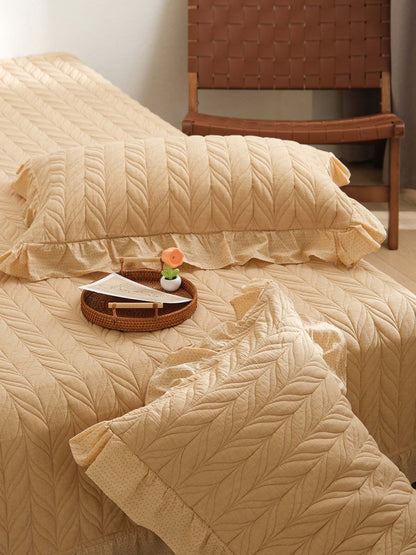 Sage Leaf Double-Layer Gauze Quilted 3-Piece Bedding Set