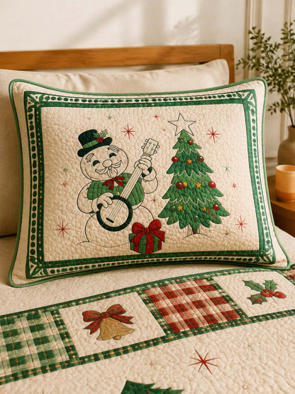 Snowman Christmas Melody Quilted 3-Piece Bedding Set