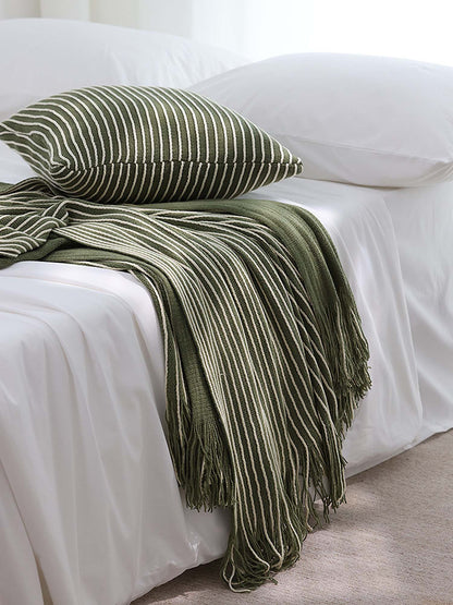 Classic Stripe Knitted Throw Blanket & Pillow Cover Set