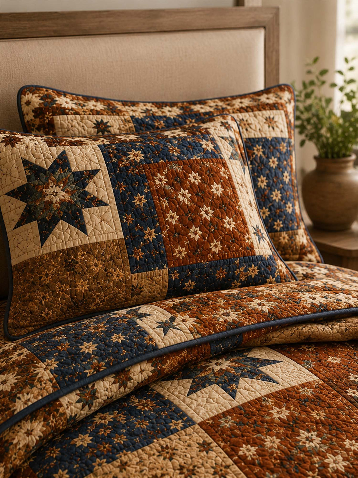 H.PAI Vintage Patchwork Star Quilted 3-Piece Bedding Set