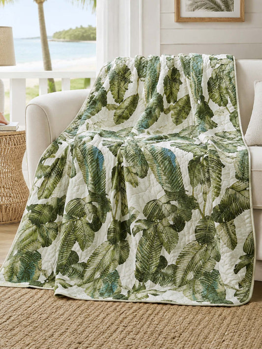 Blush Tropical Floral Garden Quilted Blanket