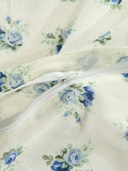 Blue Floral Ring Cottage Reversible 100% Cotton Quilted 3-Piece Bedding Set