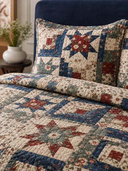 H.PAI Vintage Patchwork Quilted 3-Piece Bedding Set