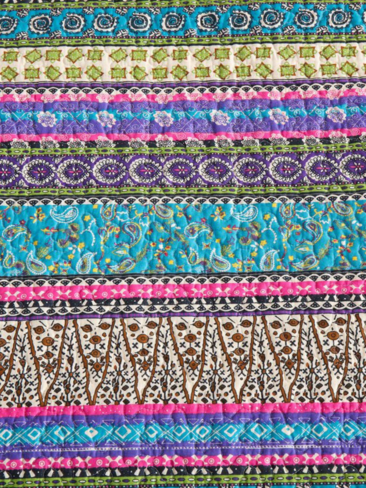 Turquoise Boho Stripe Quilted 3-Piece Bedding Set