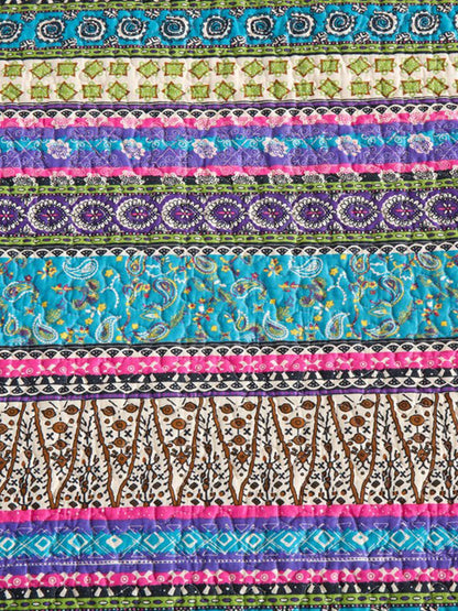 Turquoise Boho Stripe Quilted 3-Piece Bedding Set