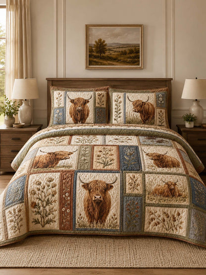 Highland Cow Quilted 3-Piece Bedding Set