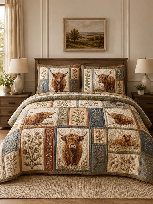 Highland Cow Quilted 3-Piece Bedding Set