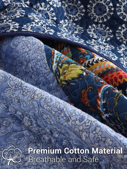 Indigo Paisley Patchwork Quilted 3-Piece Bedding Set
