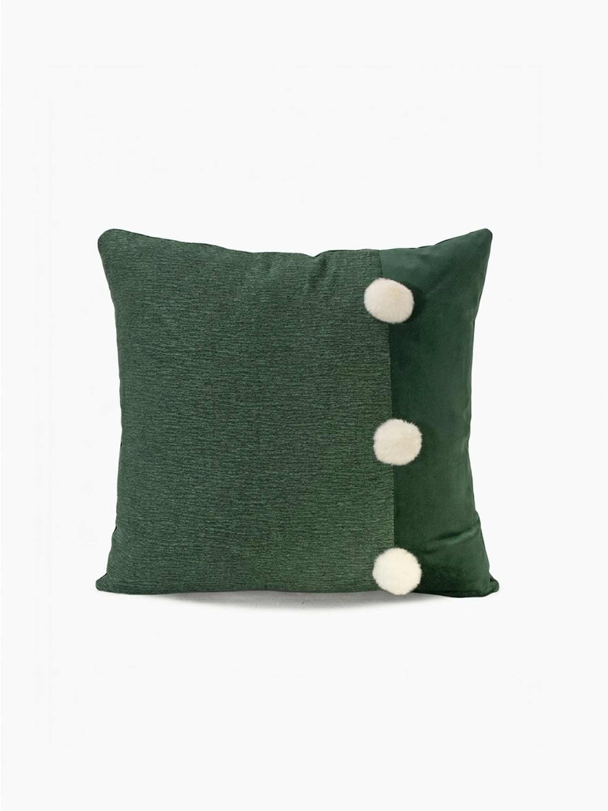 Green Color Block Pom Pom Pillow Cover