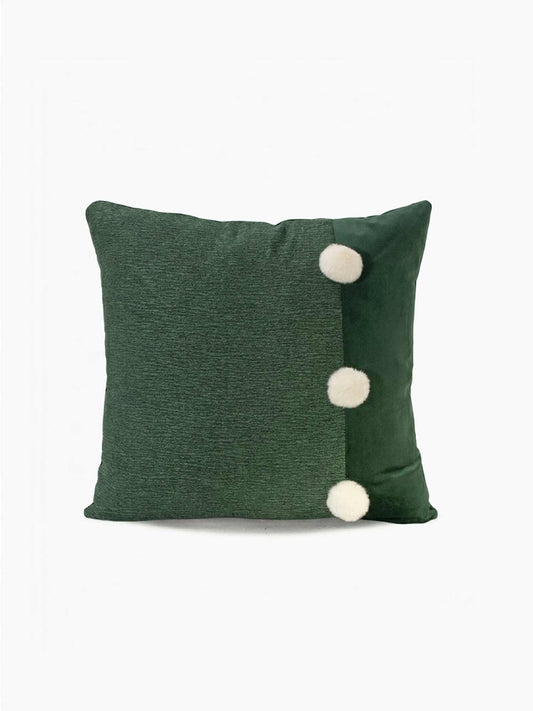 Green Color Block Pom Pom Pillow Cover