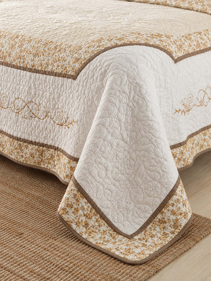 Heritage Tree Embroidered Quilted 3-Piece Bedding Set