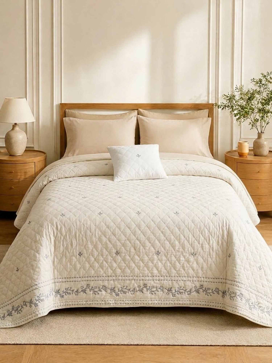 Vintage Floral Jacquard Quilted Throw Puff Quilted Cotton Blanket