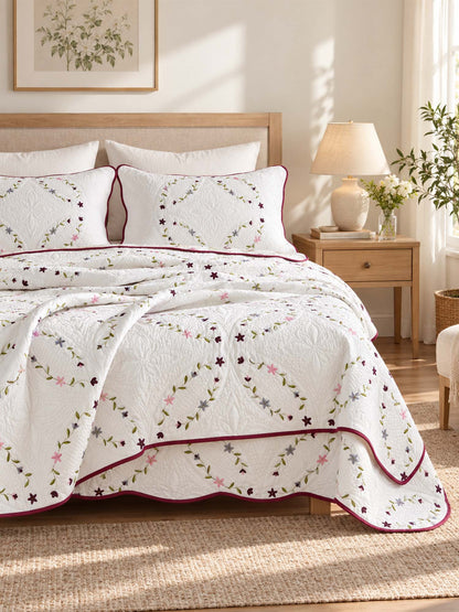 Meadow Vine Floral Quilted 3-Piece Bedding Set