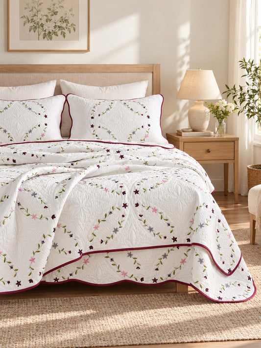 Meadow Vine Floral Quilted 3-Piece Bedding Set