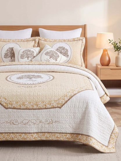 Heritage Tree Embroidered Quilted 3-Piece Bedding Set