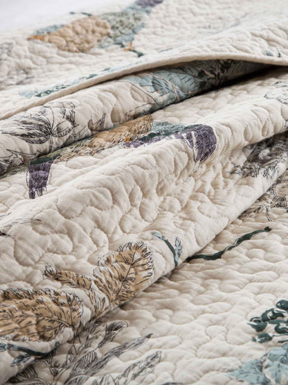 Cottage Style Nature Bird Floral Foliage Quilted 3‑Piece Bedding Set