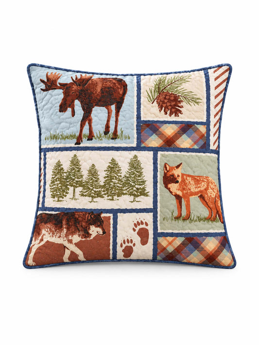 Moose & Fox Woodland Plaid Quilted Pillow Cover