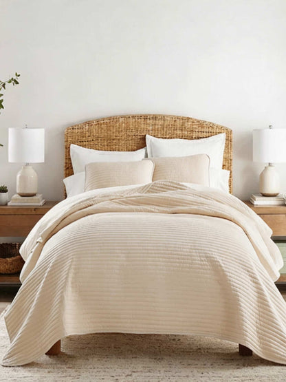 3-Piece Stripe Stitch Quilted Coverlet Set
