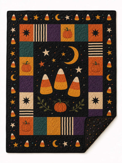 Candy Corn Pumpkin Patchwork Quilted Blanket