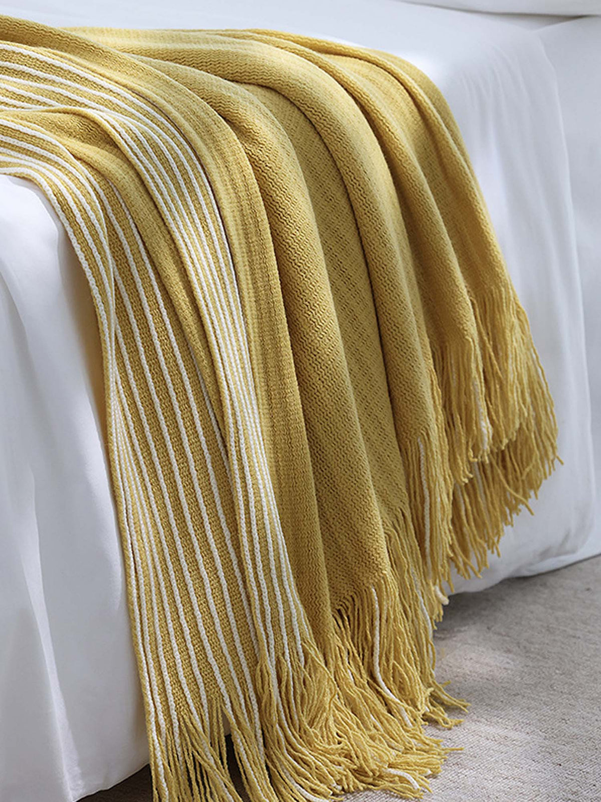 Classic Stripe Knitted Throw Blanket & Pillow Cover Set