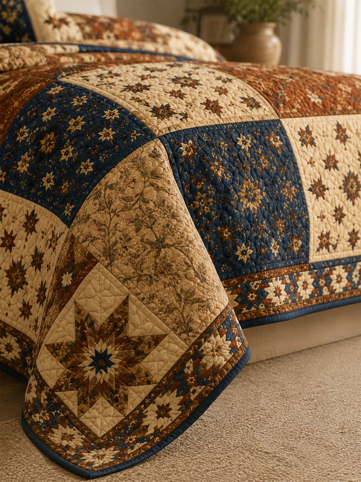 H.PAI Vintage Patchwork Star Quilted 3-Piece Bedding Set