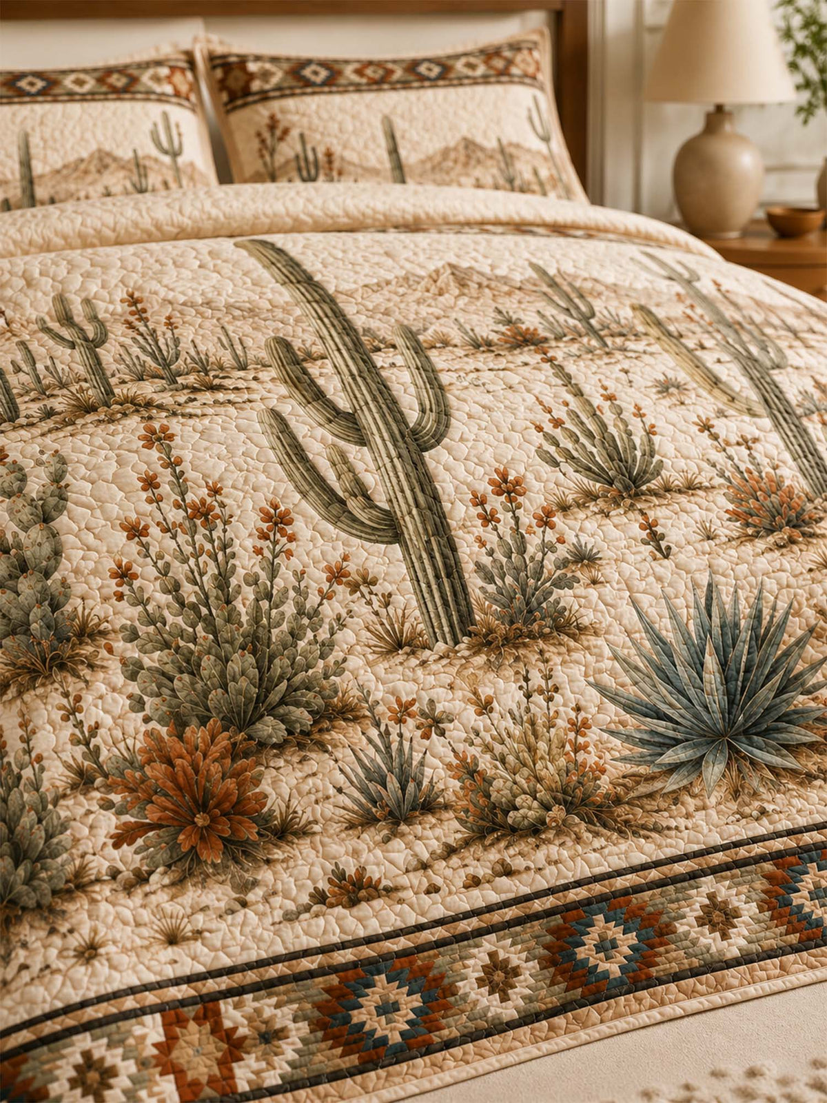 H.PAI Desert Cactus Quilted 3-Piece Bedding Set