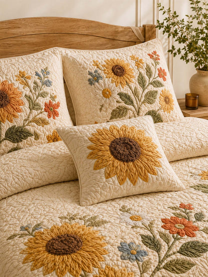 H.PAI Farmhouse Sunflower Floral Quilted Bedding Set