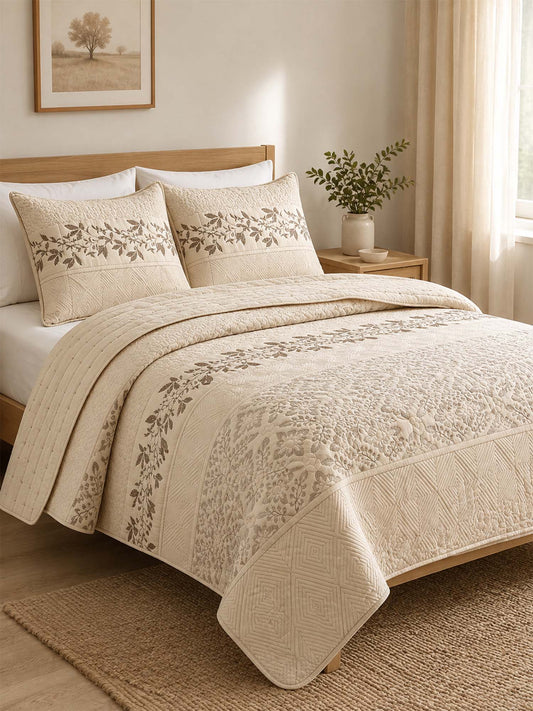 Vintage Botanical Quilted 3‑Piece Bedding Set