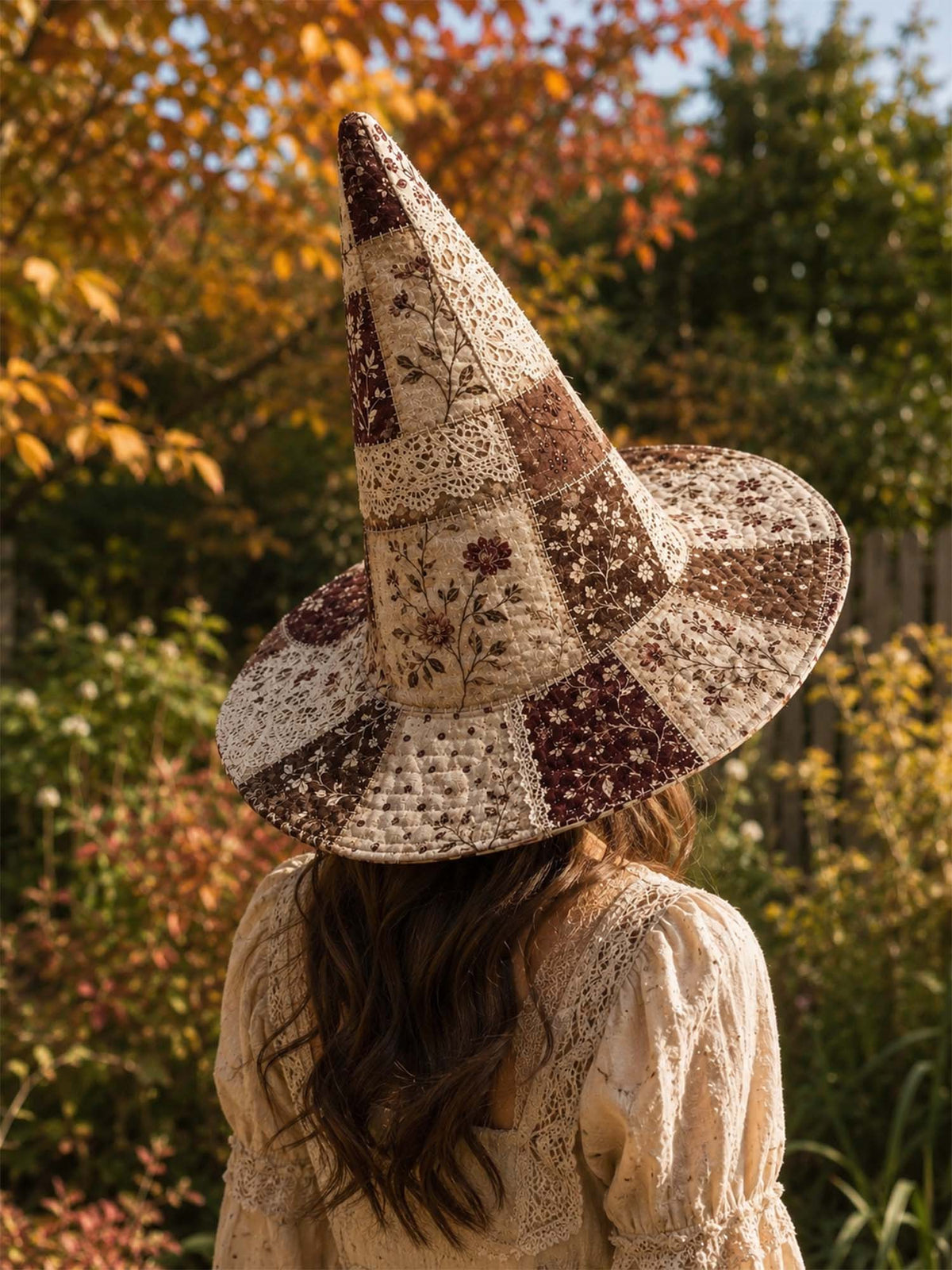 H.PAI Vintage Floral Patchwork Handcrafted Quilted Witch Hat