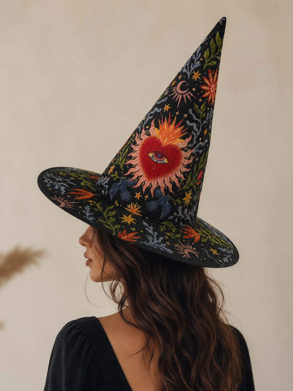 H.PAI Sacred Heart Handcrafted Quilted Witch Hat