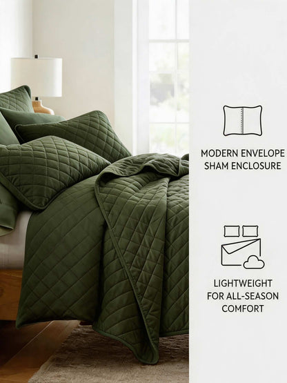 3-Piece Diamond Stitch Quilted Coverlet Set