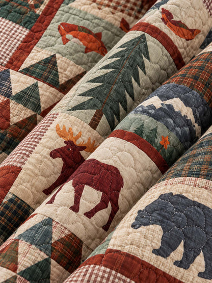 Northwoods Wildlife Patchwork Quilted 3-Piece Bedding Set
