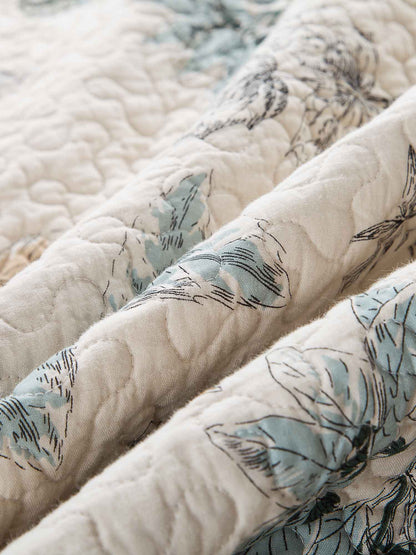 Cottage Style Nature Bird Floral Foliage Quilted 3‑Piece Bedding Set