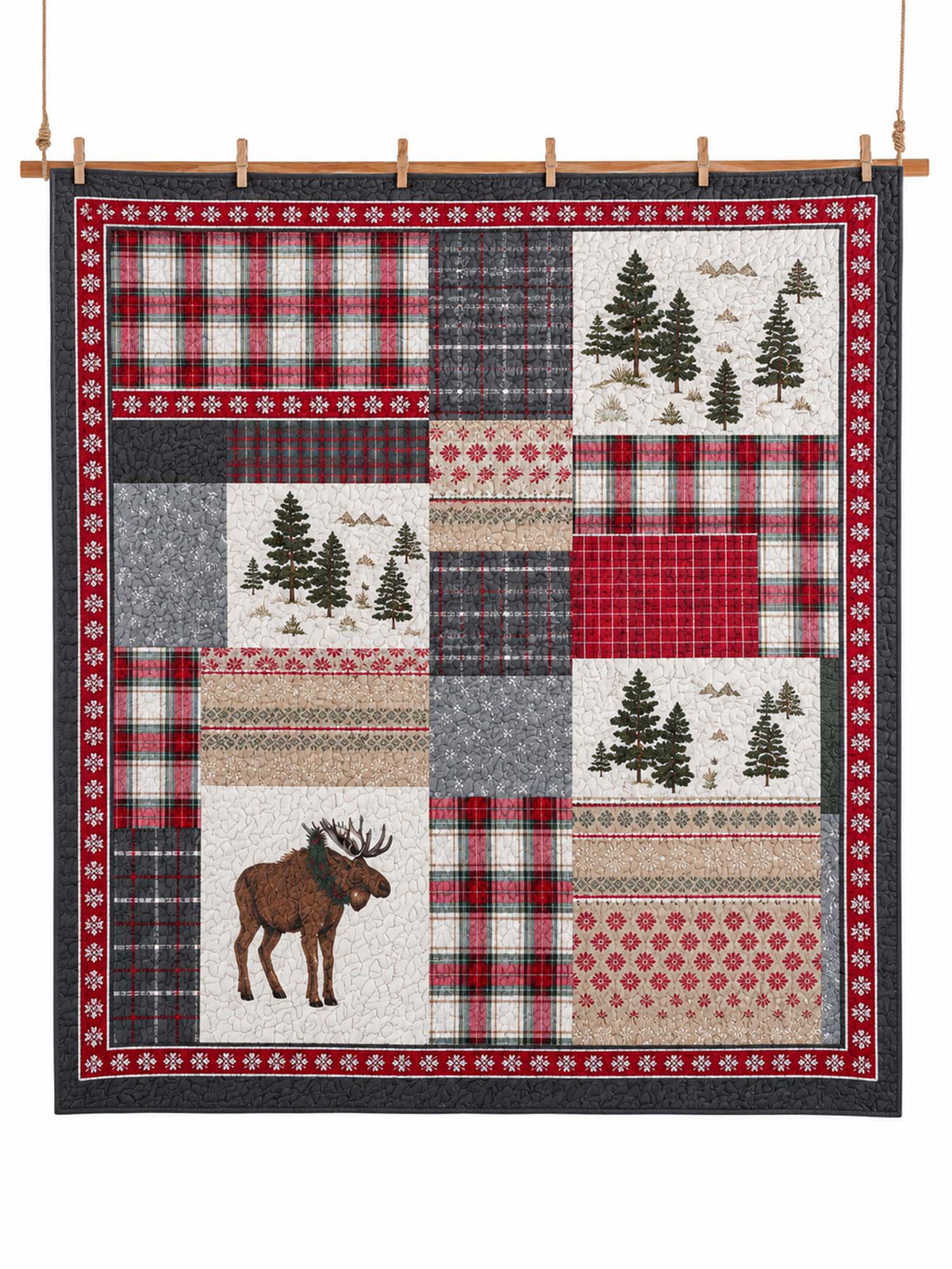 Moose Rustic Cabin 100% Cotton Quilted 3-Piece Bedding Set