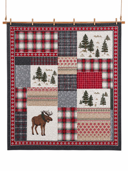 Moose Rustic Cabin 100% Cotton Quilted 3-Piece Bedding Set