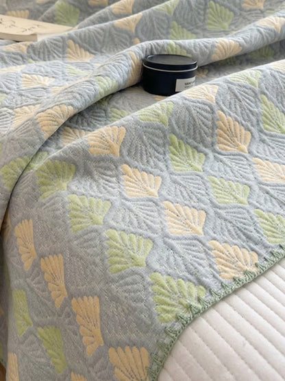 Vintage Green Yellow Geometric Patchwork Jacquard Quilted Throw Three‑Layer Gauze Cotton Blanket