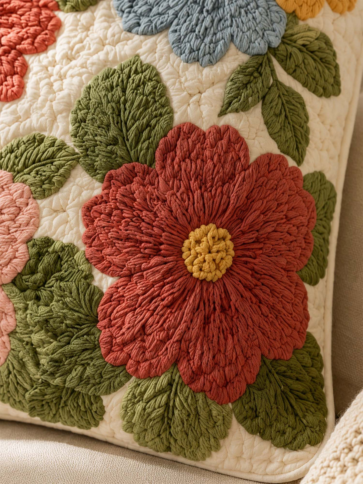 Flower Quilted Pillow Case
