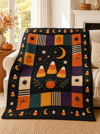 Candy Corn Pumpkin Patchwork Quilted Blanket