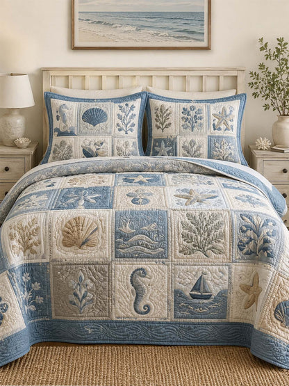 Coastal Ocean Quilted 3-Piece Bedding Set