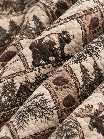 Rustic Bear & Moose Cabin Quilted 3-Piece Bedding Set