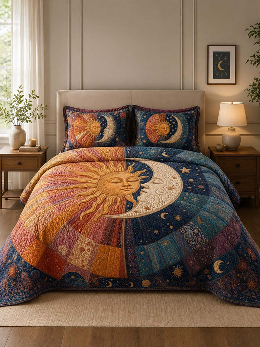 H.PAI Sun Moon Celestial Dream Quilted 3-Piece Bedding Set