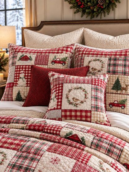 Christmas Farmhouse Patchwork Quilted 3-Piece Bedding Set