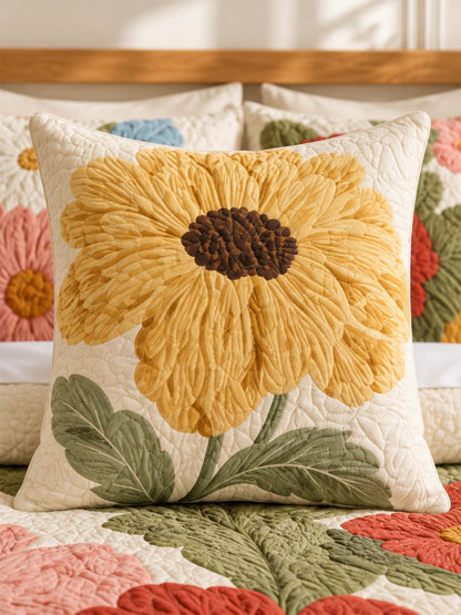Golden Sunflower Cottage Quilted Pillow Cover