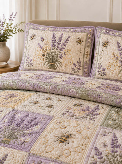 Lavender Bee Quilted 3-Piece Bedding Set